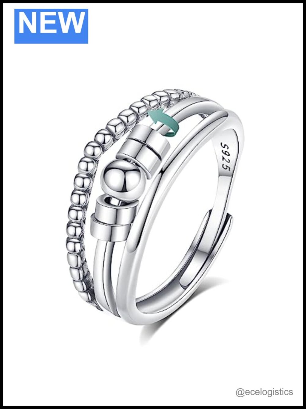 925 Sterling Silver Fidget Anxiety Open Ring Adjustable Stacking